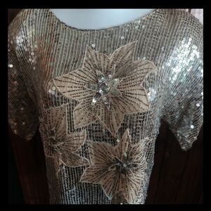 Vintage Gold Sequin Silk Blouse